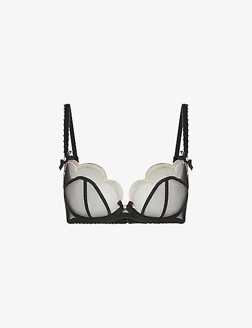 AGENT PROVOCATEUR: Lorna embroidered mid-rise stretch-mesh thong