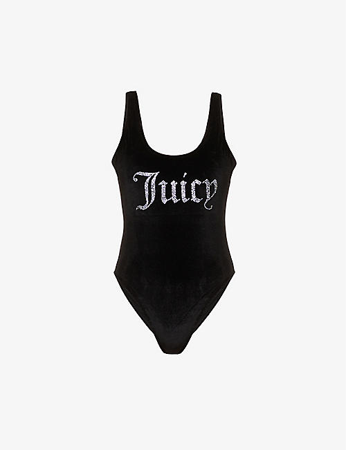 JUICY COUTURE: Brand-embossed rhinestone-embellished velvet swimsuit