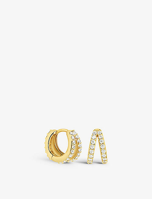 ASTRID & MIYU: Illusion Crystal 18ct recycled yellow gold-plated sterling silver and cubic zirconia huggie earrings