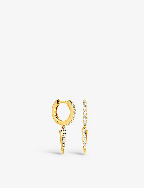 ASTRID & MIYU: Spike 18ct yellow gold-plated recycled sterling-silver and cubic zirconias huggie earrings