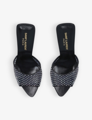 SAINT LAURENT Luz rhinestone-embellished mesh heeled mules