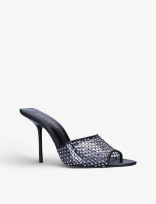 SAINT LAURENT Luz rhinestone-embellished mesh heeled mules