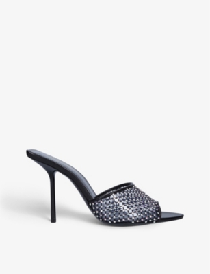 SAINT LAURENT: Luz rhinestone-embellished mesh heeled mules