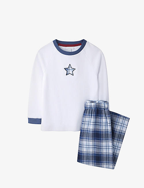 THE LITTLE WHITE COMPANY: Star-embroidered checked flannel-cotton pyjama set 7-10 years