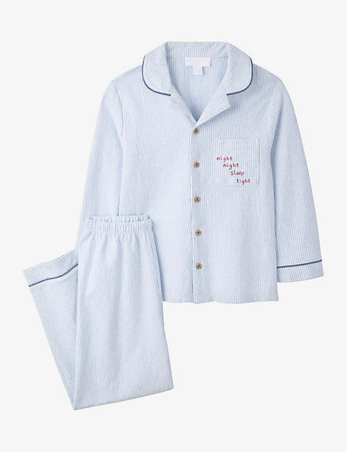 THE LITTLE WHITE COMPANY: Good Night Sleep Tight embroidered striped cotton pyjamas 7-10 years