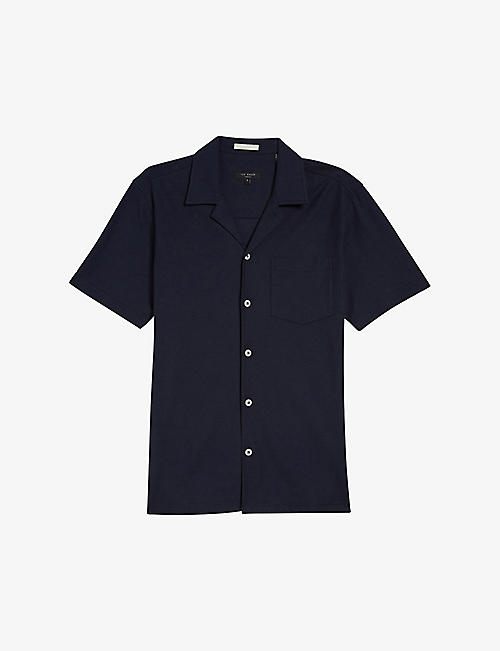 TED BAKER: Chatley regular-fit pique cotton-blend shirt