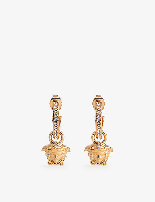 VERSACE: Medusa brass and crystal stud earrings