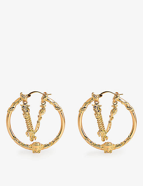 VERSACE: Virtus brass hoop earrings