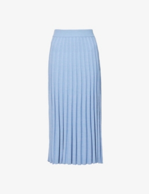 Joseph Ribbed Pointelle-knit Cotton-blend Midi Skirt In Sky Blue