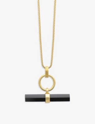RACHEL JACKSON: Strength 22ct yellow gold-plated sterling silver and onyx pendant necklace