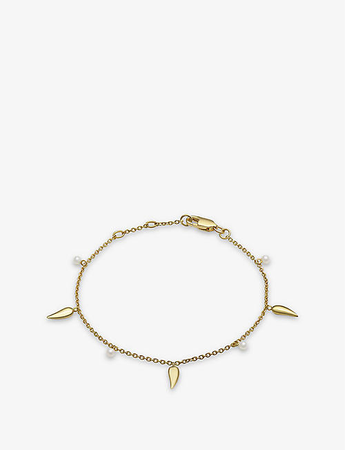 RACHEL JACKSON: Studded 22ct yellow gold-plated sterling silver and freshwater pearl bracelet