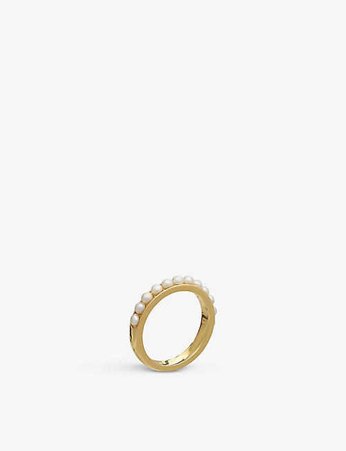 RACHEL JACKSON: Studded 22ct yellow gold-plated sterling silver and freshwater pearl stacking ring