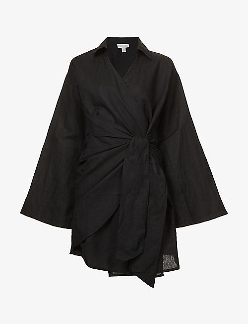 PRETTY LAVISH: Louis kimono-style cotton and linen mini dress