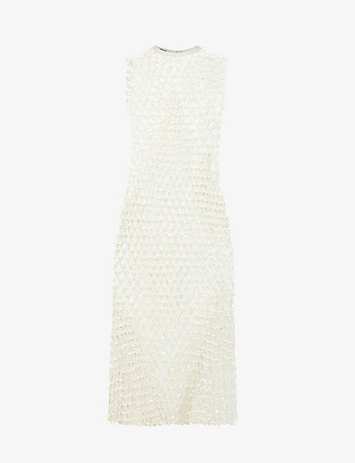 SUPRIYA LELE: Sequined-embroidered open-knit woven midi dress