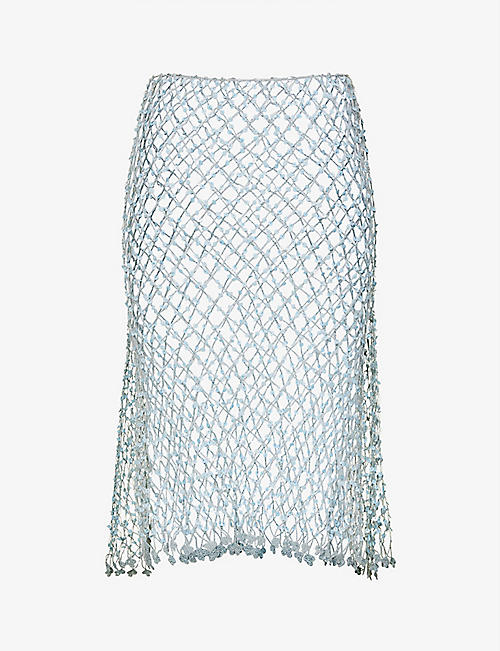 SUPRIYA LELE: Sequined-embroidered open-knit woven midi skirt