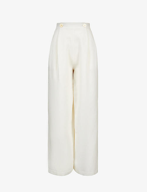 LE KASHA: Wide-leg high-rise organic-linen trousers
