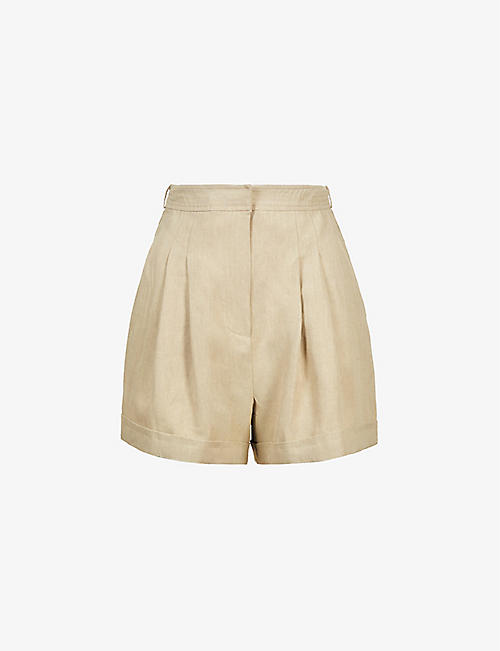 LE KASHA: Pleated high-rise organic linen shorts