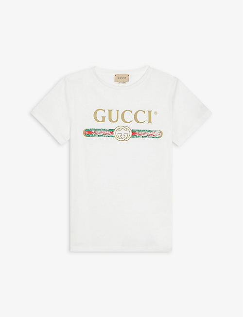 GUCCI: Vintage brand-print cotton T-shirt 4-10 years