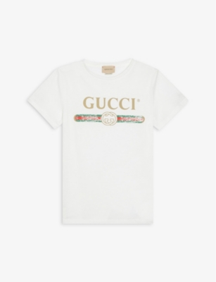 Shop Gucci Boys White Red Kids Vintage Brand-print Cotton T-shirt 4-10 Years