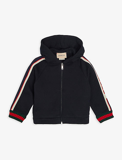 GUCCI: Logo-tape branded cotton hoody 6-24 months