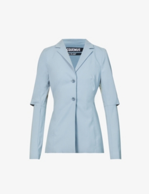 Jacquemus La Veste Melo Backless Stretch Virgin Wool Blazer In Light Blue
