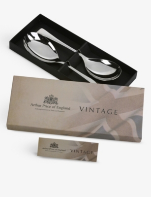 Arthur Price Vintage Polished Stainless-steel Serving Spoon And Fork Set In Stainless Steel