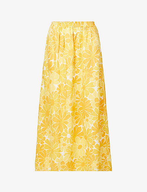 FAITHFULL THE BRAND: Danita floral-print linen midi skirt