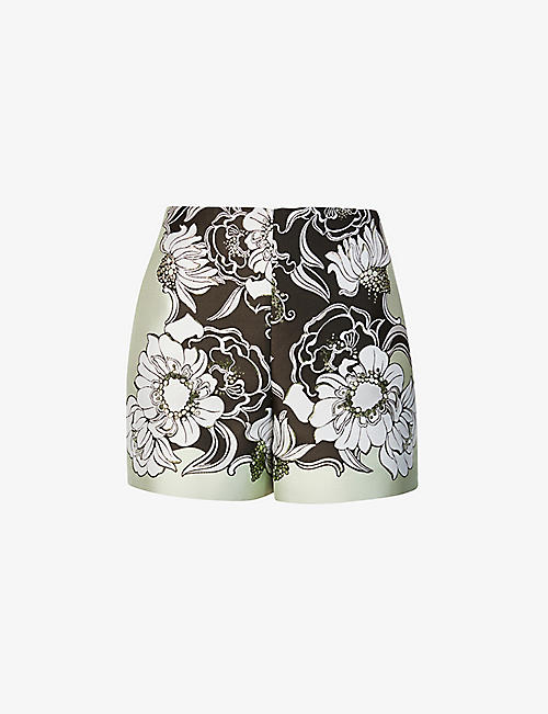 VALENTINO: Floral-patterned mid-rise woven shorts