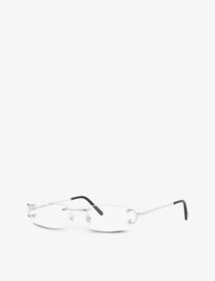 Shop Cartier Women's Silver Ct0092o Rectangular-frame Rimless Metal Optical Glasses