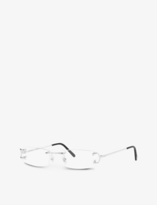 Cartier Womens  Ct0092o Rectangular-frame Rimless Metal Optical Glasses In Silver