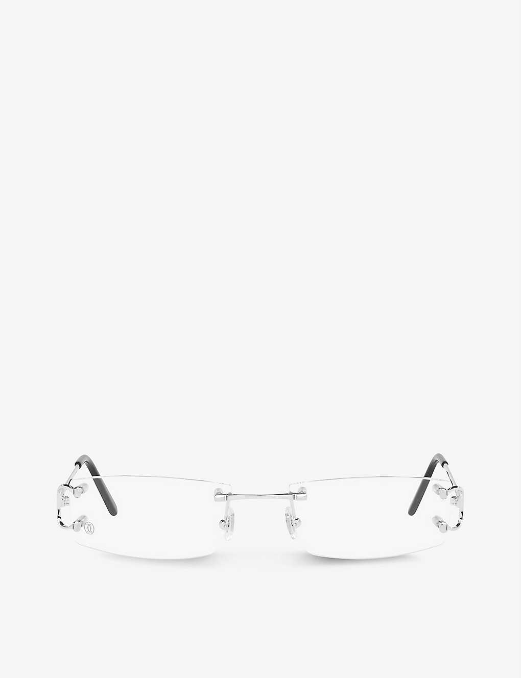 Shop Cartier Women's Silver Ct0092o Rectangular-frame Rimless Metal Optical Glasses