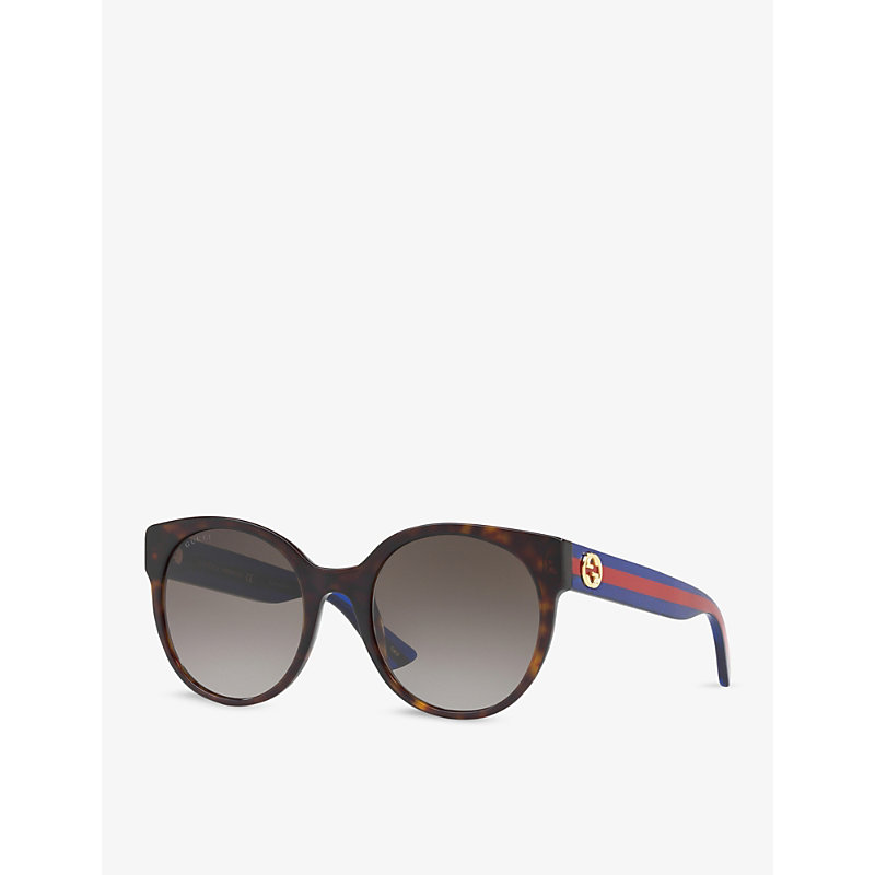 Shop Gucci Women's Brown Gg0035sn Round-frame Acetate Sunglasses