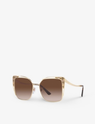 Shop Bvlgari Bv6179 Square Metal Sunglasses In Gold