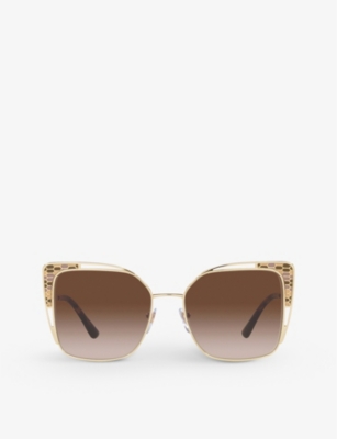 Shop Bvlgari Bv6179 Square Metal Sunglasses In Gold