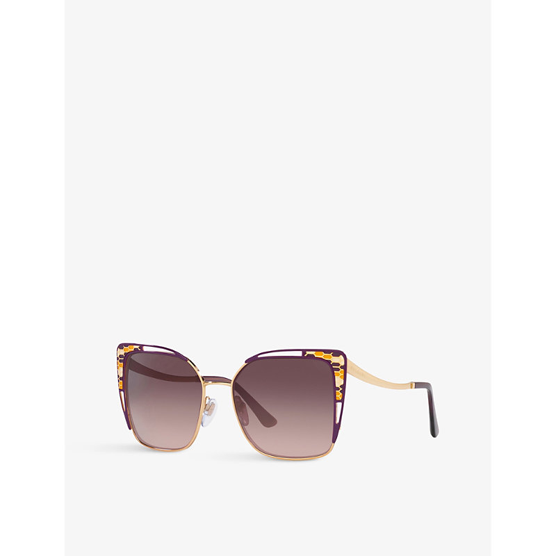 Shop Bvlgari Bv6179 Square-frame Metal Sunglasses In Gold
