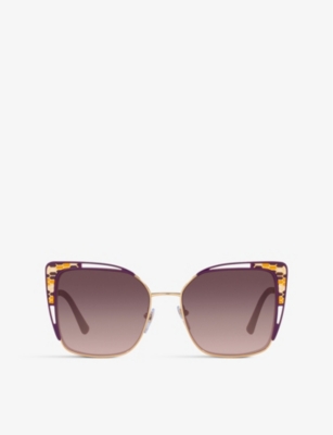 Bvlgari Bv6179 Square-frame Metal Sunglasses In Gold