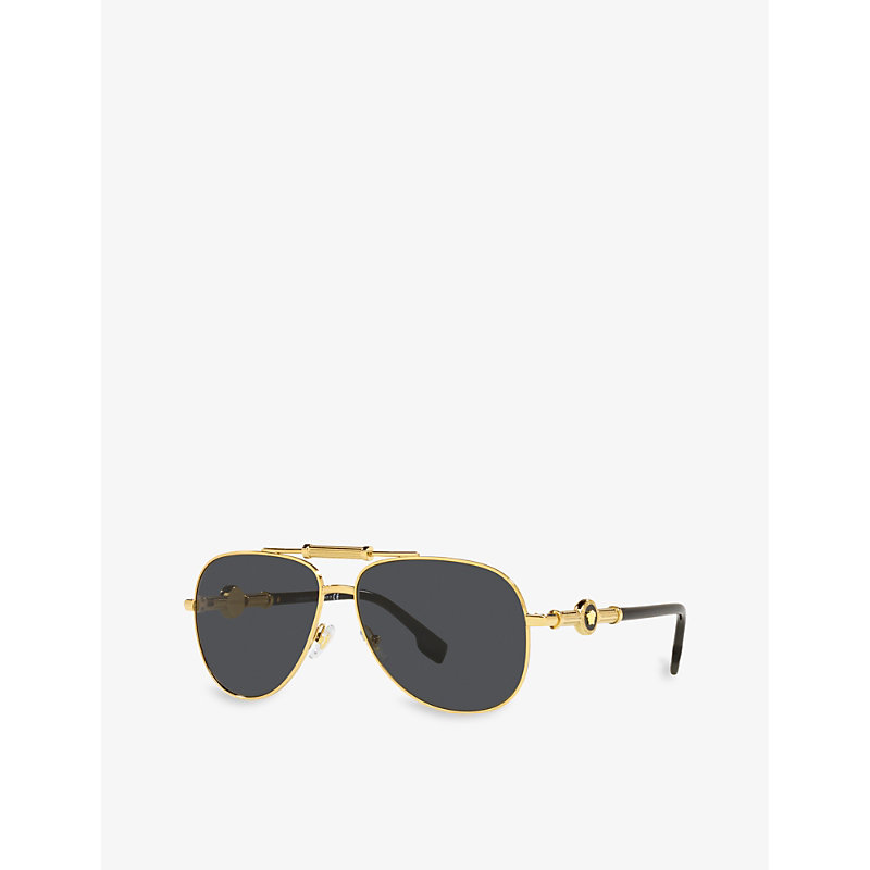 Shop Versace Women's Gold Ve2236 Aviator-frame Metal Sunglasses