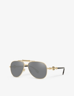 Shop Versace Women's Gold Ve2236 Aviator-frame Metal Sunglasses
