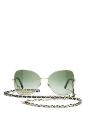 Pre-owned Chanel Womens Gold Ch4274q Butterfly-frame Chain Metal Sunglasses