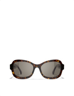 Pre-owned Chanel Womens Brown Ch5465q Rectangle-frame Tortoiseshell Acetate Sunglasses