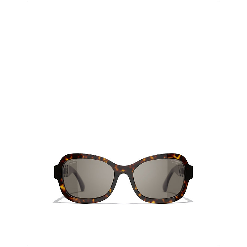 Pre-owned Chanel Womens Brown Ch5465q Rectangle-frame Tortoiseshell Acetate Sunglasses