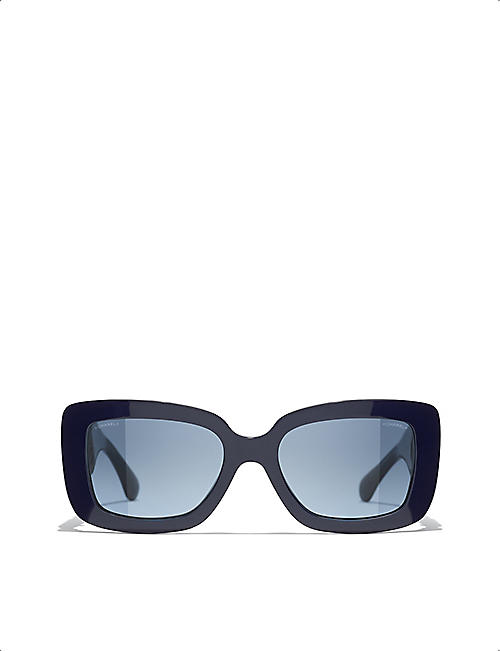 CHANEL: CH5473Q rectangle-frame leather and acetate sunglasses