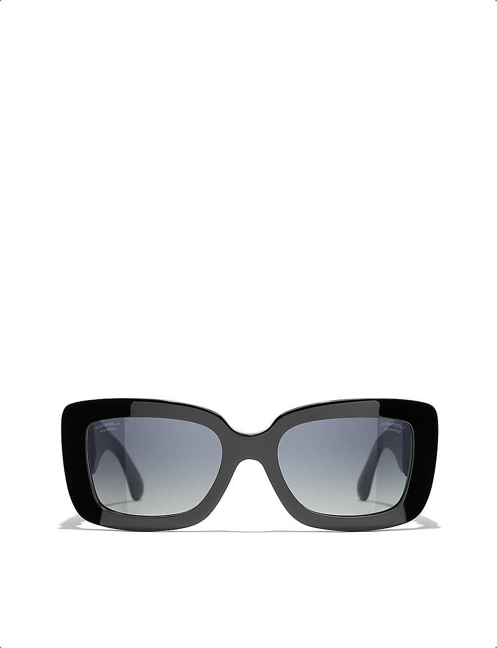 Chanel sunglasses with gray and black square frames and