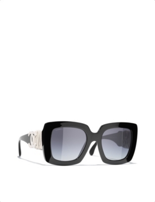 Pre-owned Chanel Womens Black Ch5474q Rectangular-frame Leather And Acetate Sunglasses