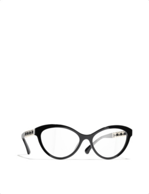 Pre-owned Chanel Womens Black Ch3428q Cat-eye Frame Acetate And Leather Optical Glasses