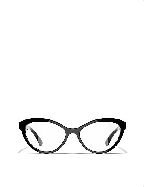 CHANEL CH3428Q cat-eye frame acetate and leather optical glasses