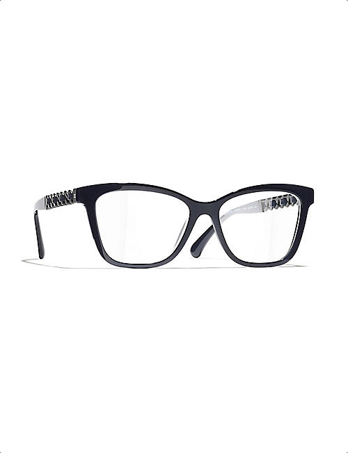 CHANEL CH3429Q square-frame acetate and leather optical glasses