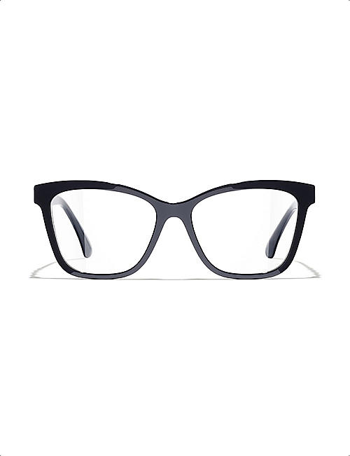 CHANEL CH3429Q square-frame acetate and leather optical glasses