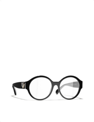 Pre-owned Chanel Womens Black Ch3437 Round-frame Acetate Glasses