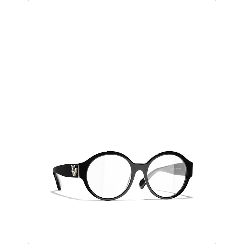 Pre-owned Chanel Womens Black Ch3437 Round-frame Acetate Glasses
